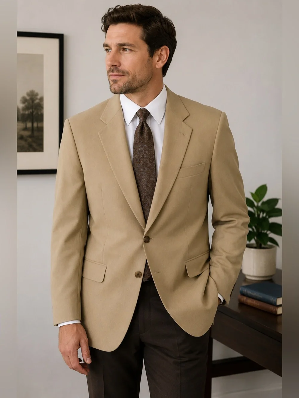 Vintage Haggar Men’s Sport Coat Blazer Size 40 | Tan 2-Button Classic Fit